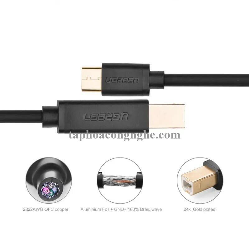 Ugreen 30182 3M màu đen Dây USB Type-C sang USB 2.0 đầu mạ vàng US152 30030182